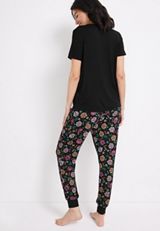 Floral Skeleton Graphic Tee And Jogger Pajama Set, , small