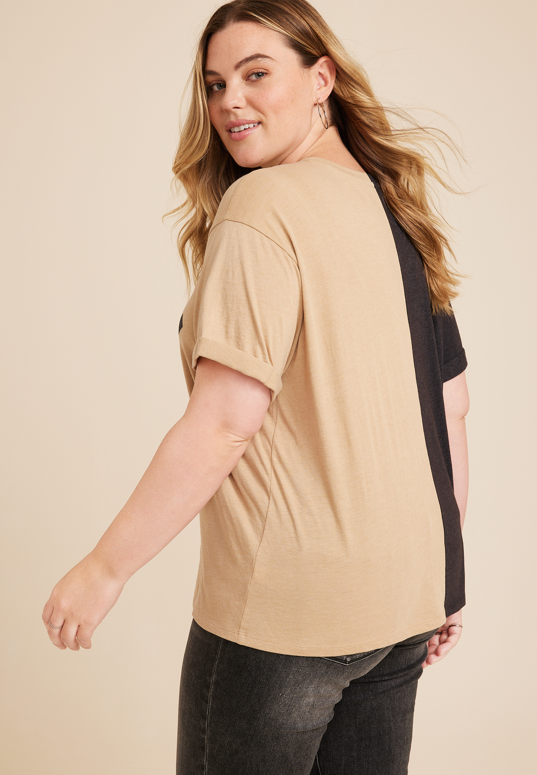 Plus Size Colorblock ACDC Boyfriend Graphic Tee, C1756, large