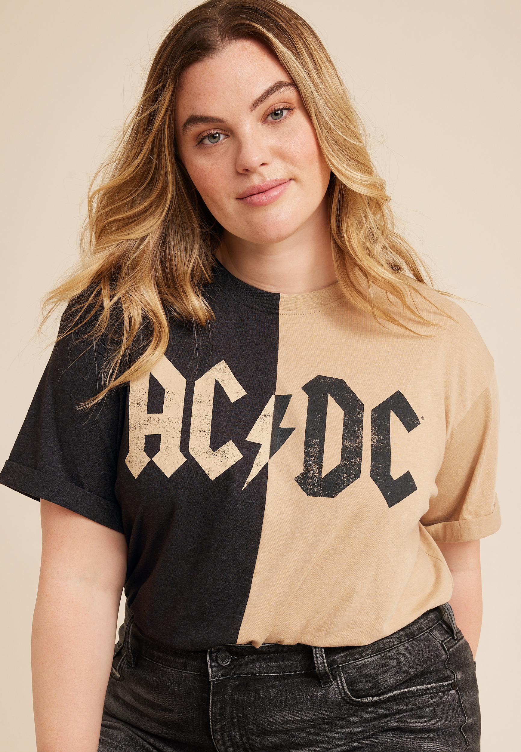 Plus Size Colorblock ACDC Boyfriend Graphic Tee, C1756, large