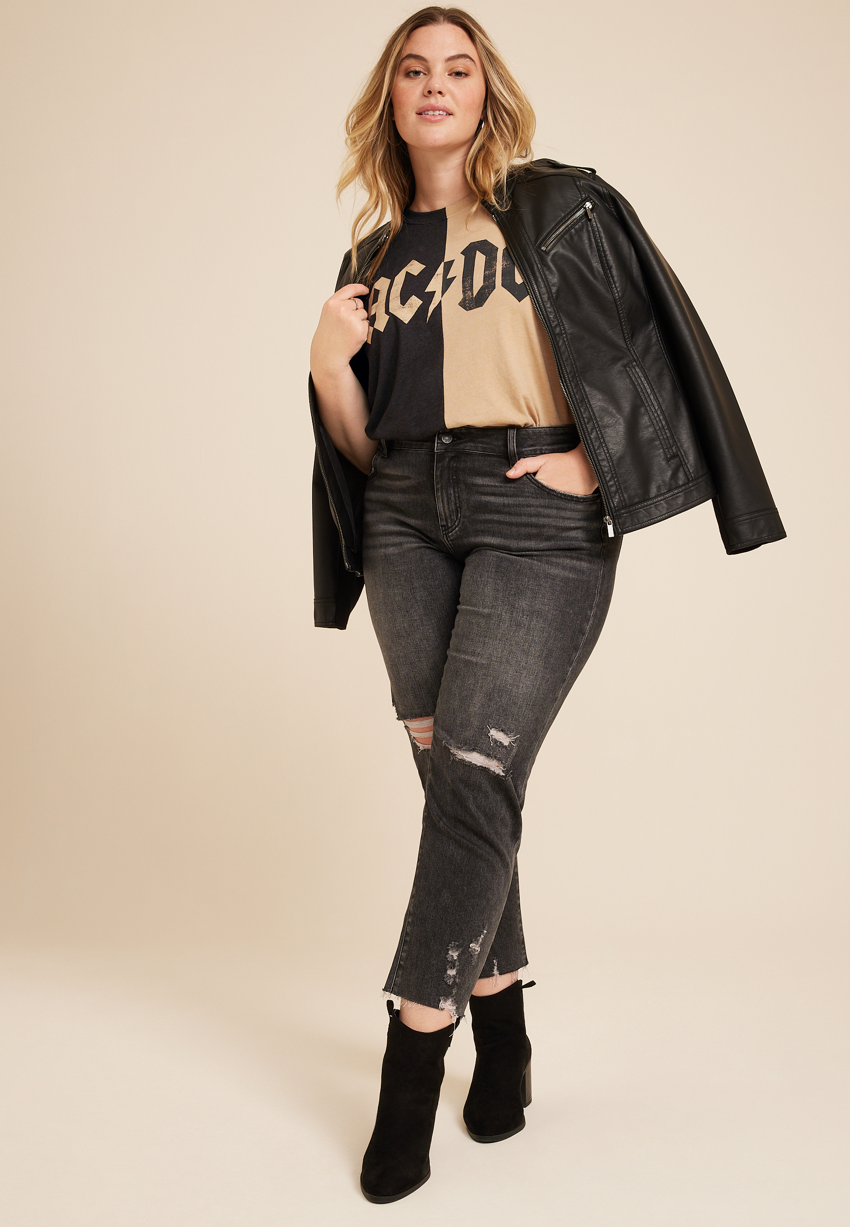 Plus Size Colorblock ACDC Boyfriend Graphic Tee, C1756, large