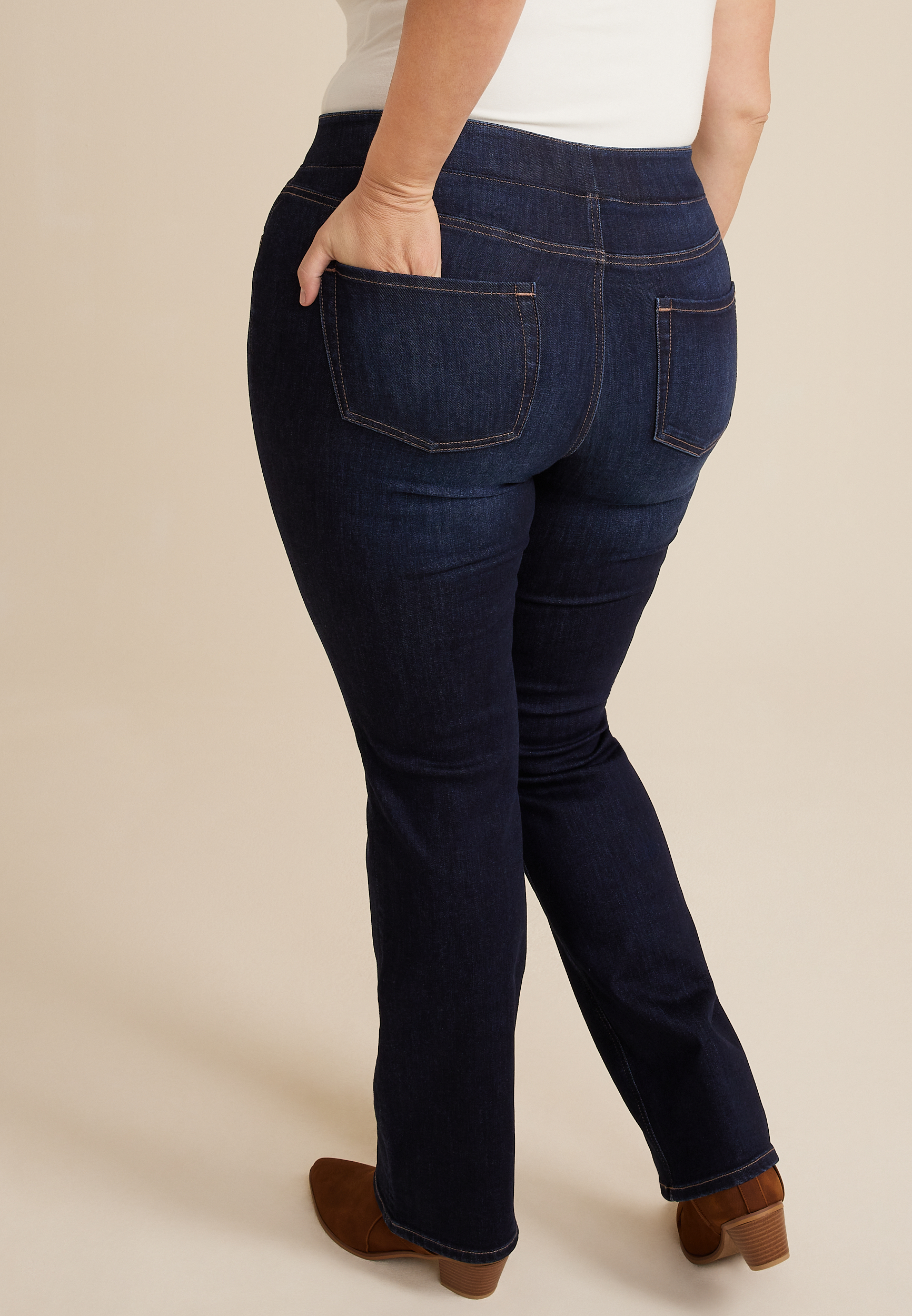 Plus Size m jeans by maurices&trade; Cool Comfort Crossover Pull On High Rise Barely Boot Jean, DARK SANDBLAST, large