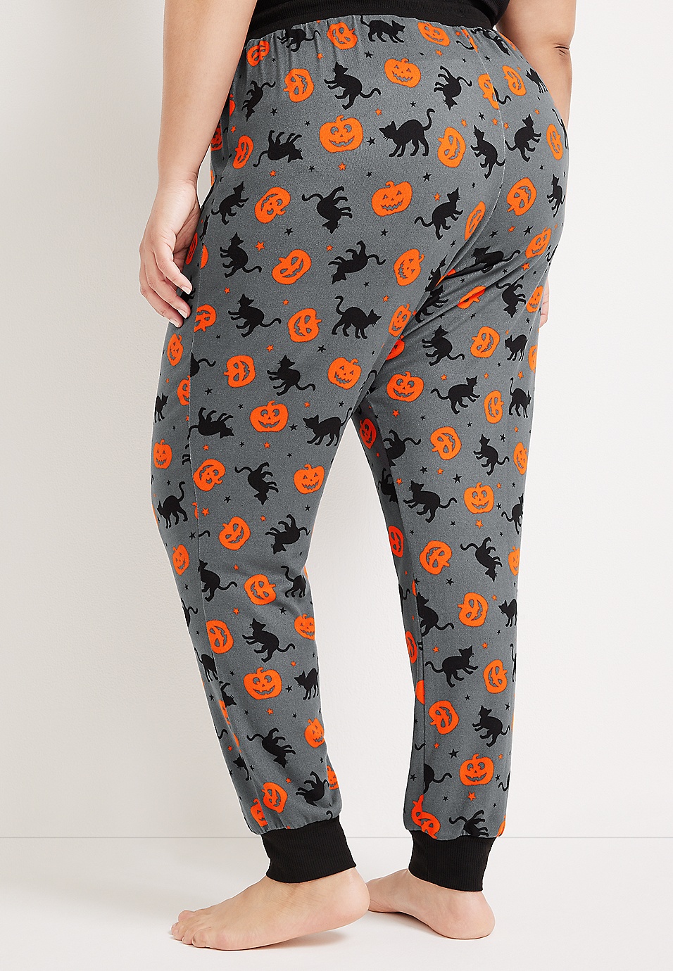 Plus Size Halloween Cat And Pumpkin Drawstring Pajama, 48% OFF