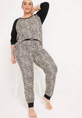Plus Size Long Sleeve Tee And Jogger Pajama Set, ANIMAL, small