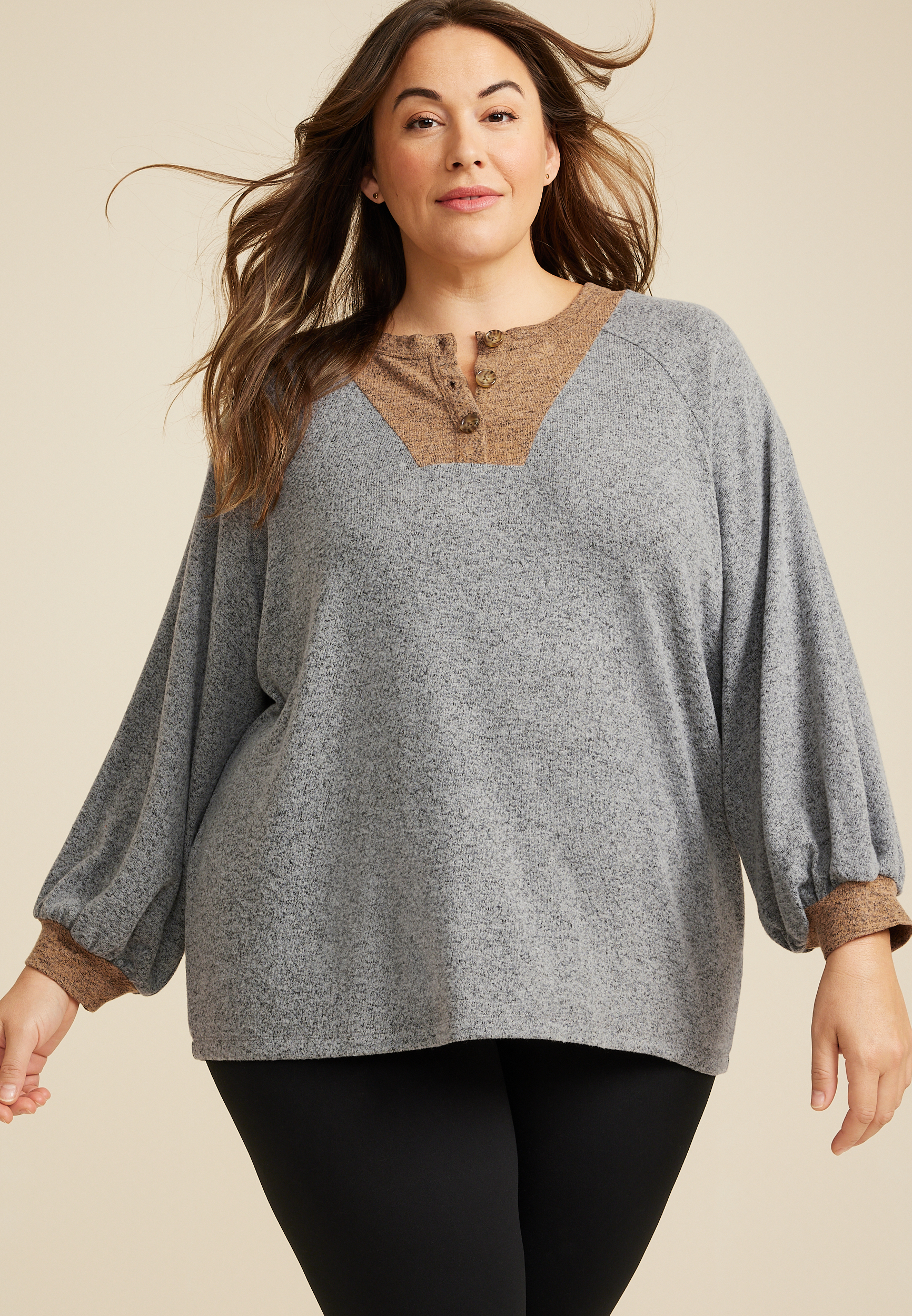 Plus Size Colorblock Henley Top | maurices