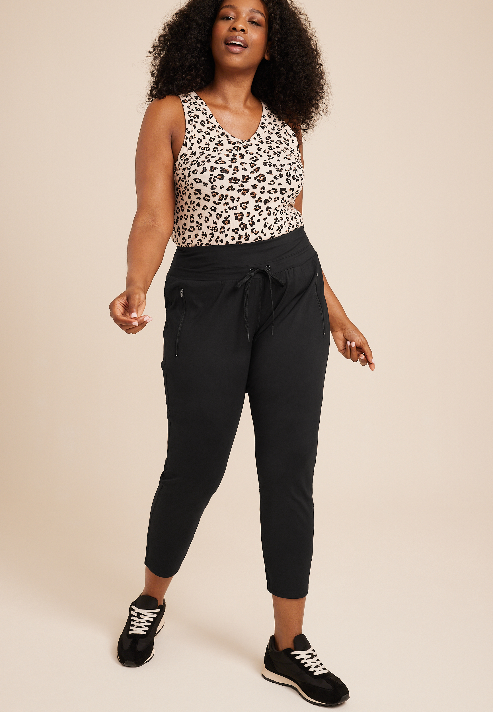 Plus Size Patch Pocket High Rise Wide Leg Pant