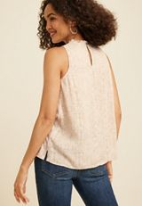 Embroidered Yoke High Neck Tank Top, NATURAL COMBO, small