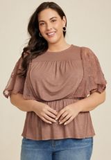 Plus Size Embroidered Floral Sleeve Peplum Blouse, C9350, small