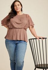 Plus Size Embroidered Floral Sleeve Peplum Blouse, C9350, small