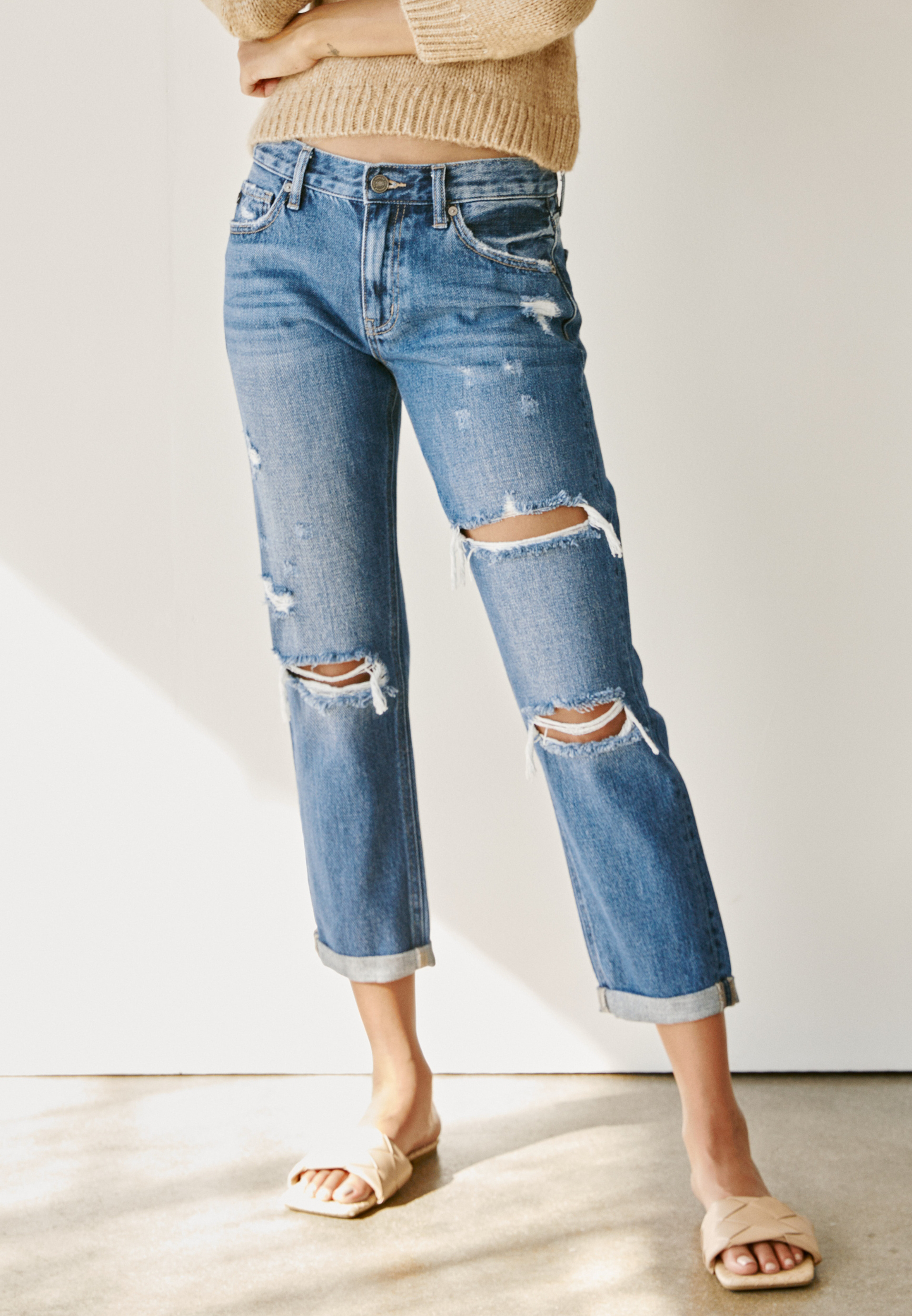 KanCan™ Ankle Boyfriend Nonstretch Mid Rise Ripped Jean