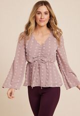 Clip Dot Cinched Front Peplum Blouse, COSMETIC MAUVE, small