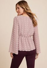 Clip Dot Cinched Front Peplum Blouse, COSMETIC MAUVE, small