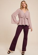 Clip Dot Cinched Front Peplum Blouse, COSMETIC MAUVE, small