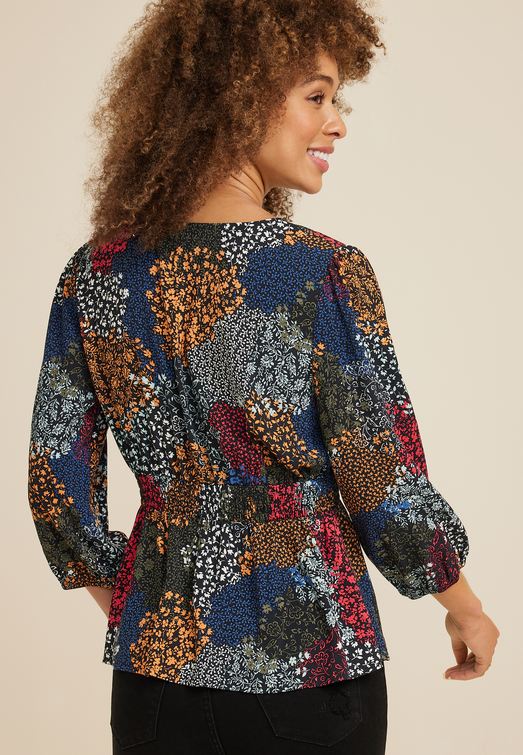 Floral Smocked Peplum Top, C1524, large