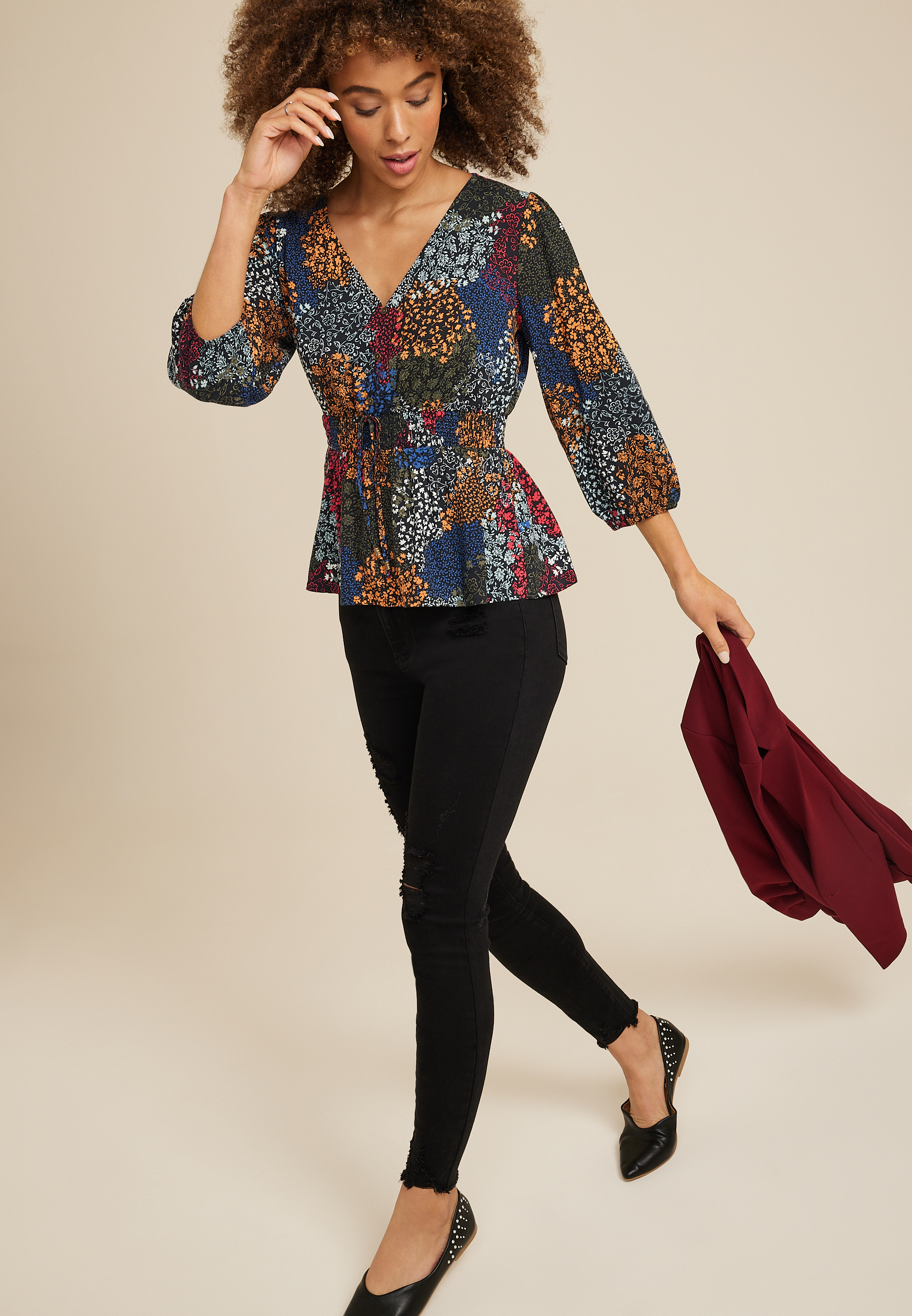 Floral Smocked Peplum Top, C1524, large