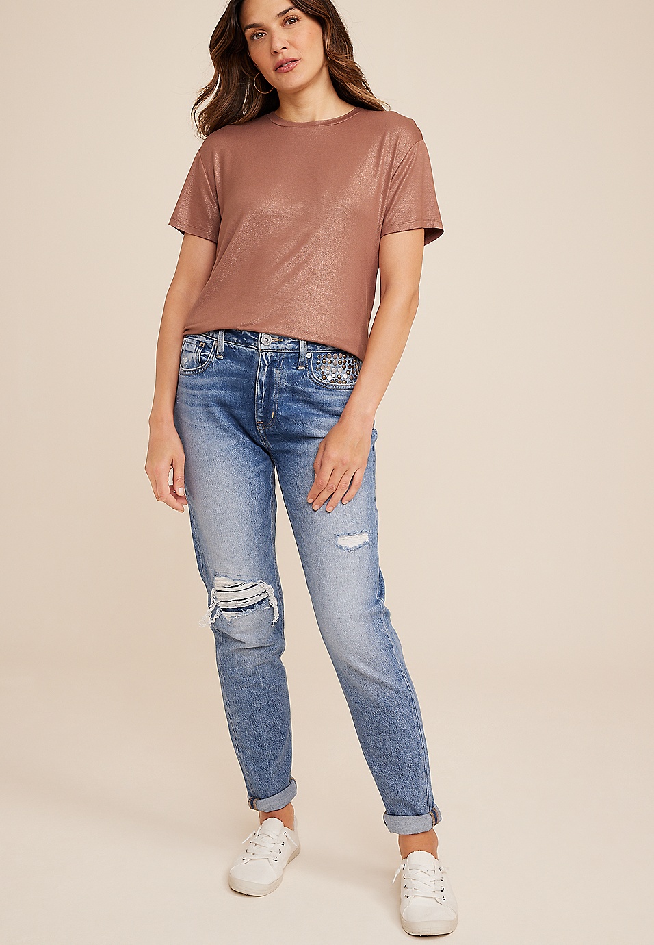 edgely™ High Rise Studded 90s Taper Ankle Jean | maurices