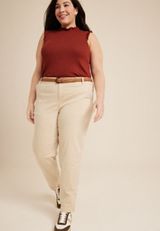 Plus Size Tapered High Rise Belted Chino Pant, KHAKI, small