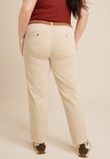 Plus Size Tapered High Rise Belted Chino Pant, KHAKI, small