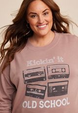 Plus Size Kickin It Old School Sweatshirt, BURLWOOD, small