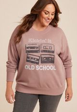 Plus Size Kickin It Old School Sweatshirt, BURLWOOD, small