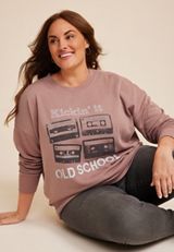Plus Size Kickin It Old School Sweatshirt, BURLWOOD, small