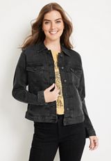 Black Pleated Denim Jacket, C106, small