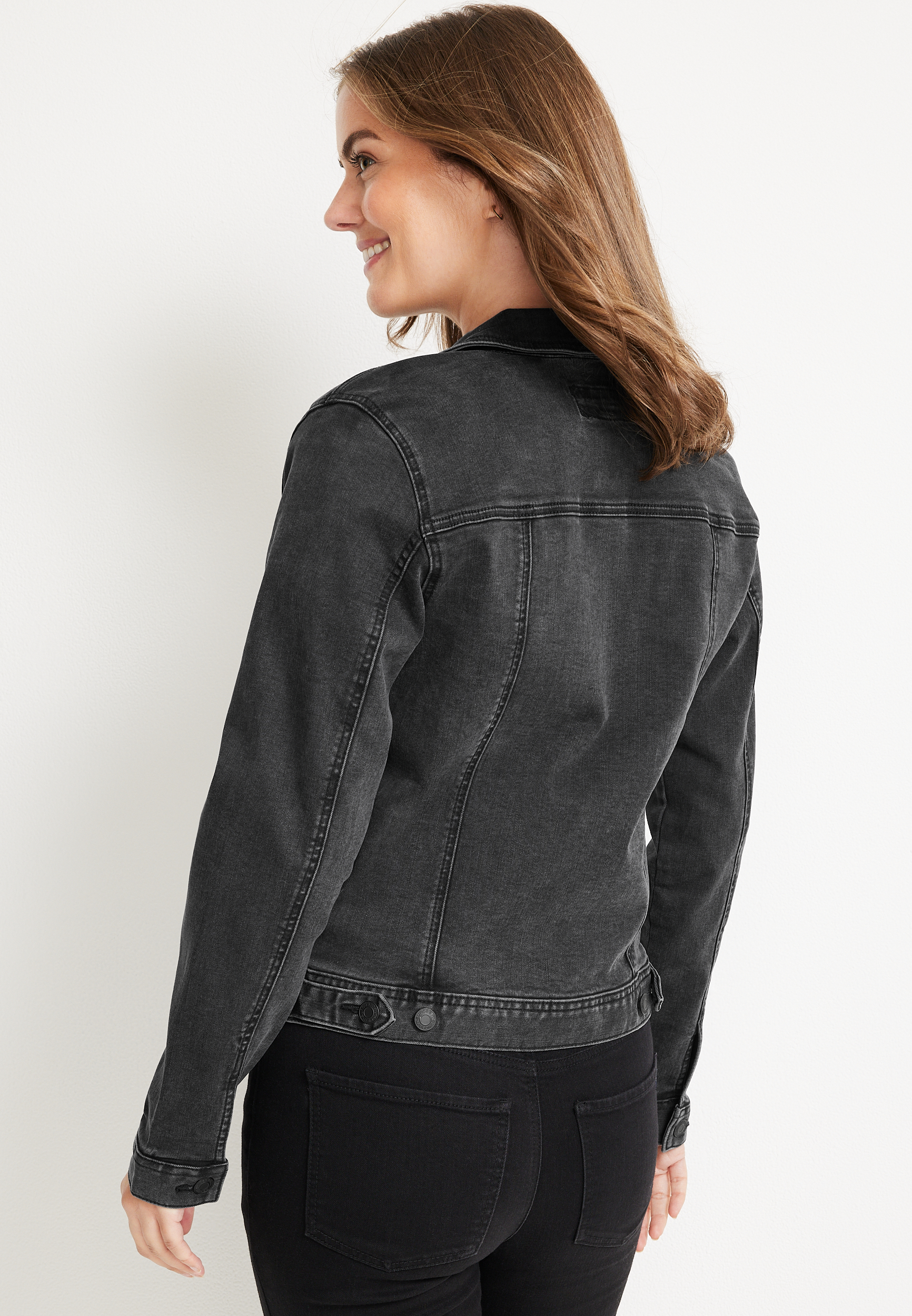 Black Pleated Denim Jacket, C106, large