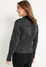 Black Pleated Denim Jacket, C106, small