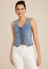 Fitted Denim Vest, C3337, small