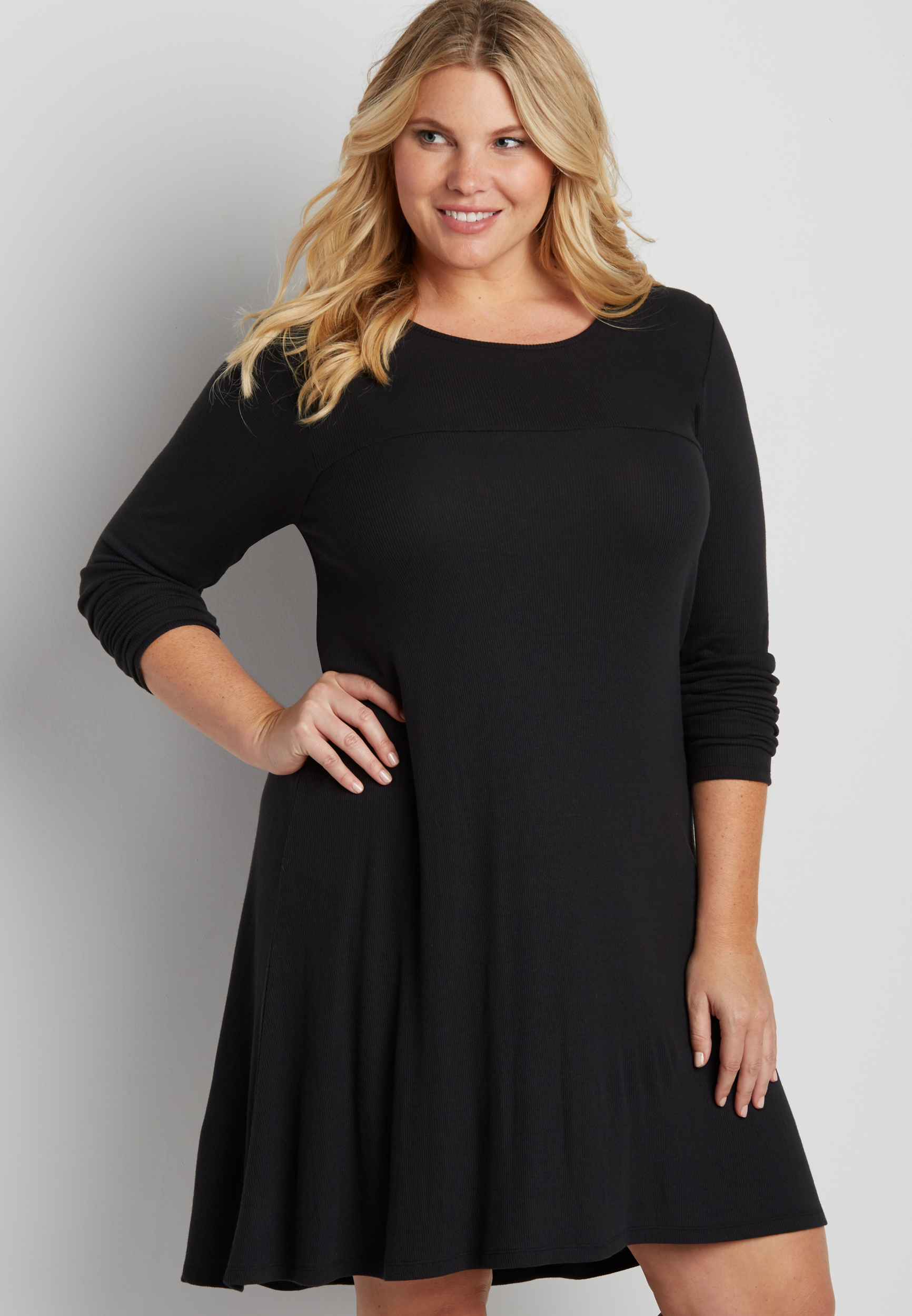 plus size ribbed dress with long sleeves | maurices