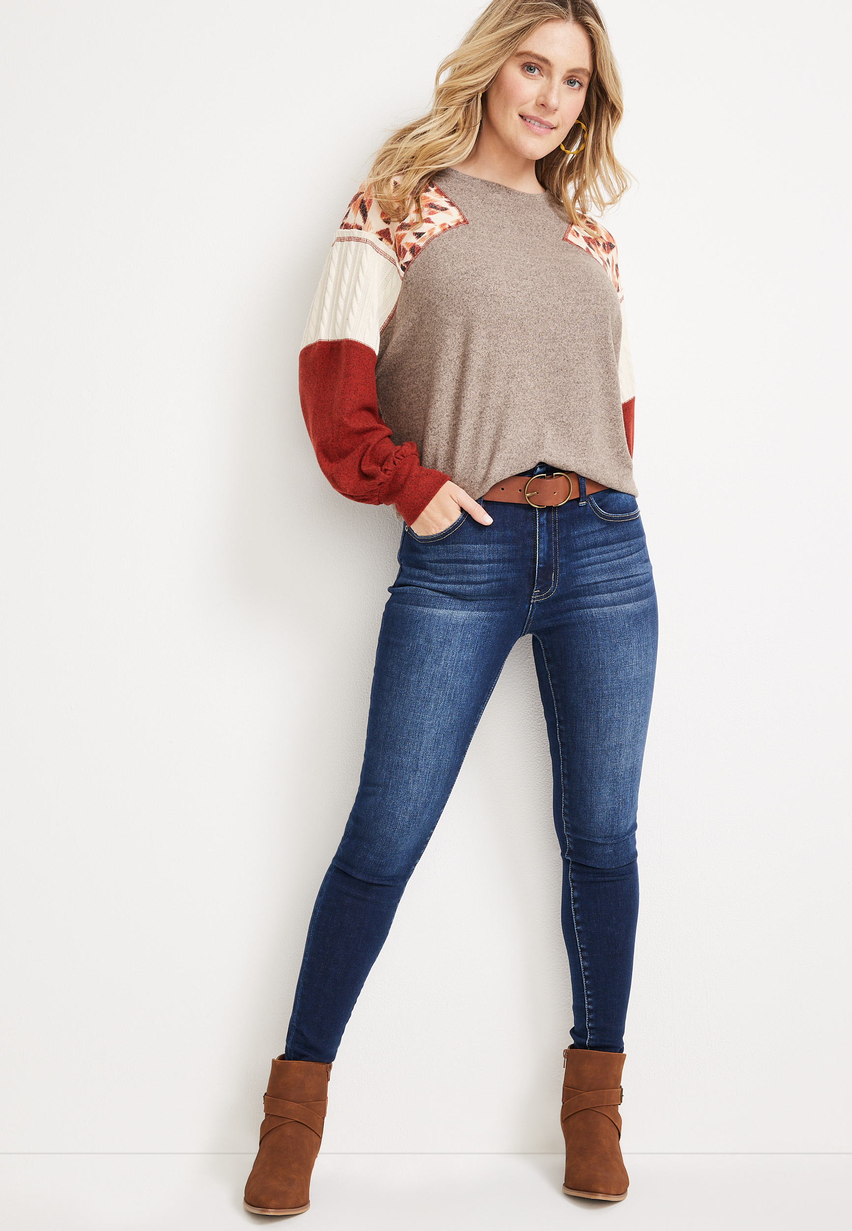 Patchwork Sleeve Mixer Tee, C4960, large