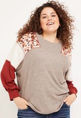 Plus Size Patchwork Sleeve Mixer Tee, C4960, small
