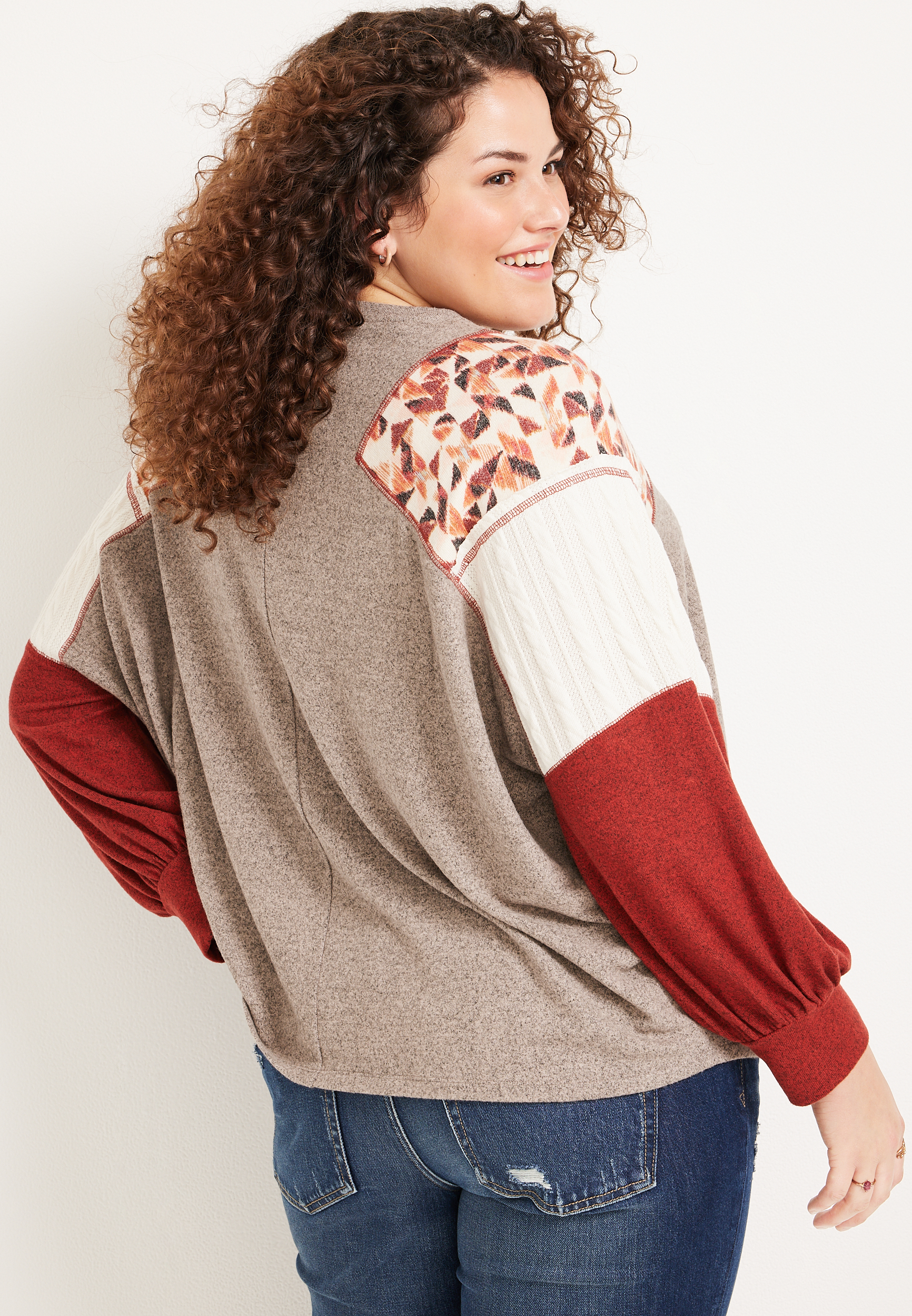 Plus Size Patchwork Sleeve Mixer Tee, C4960, large