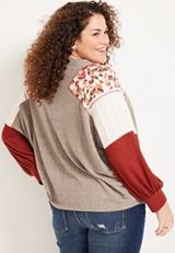 Plus Size Patchwork Sleeve Mixer Tee, C4960, small