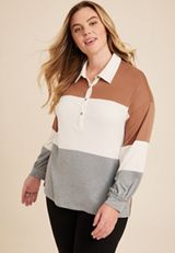 Plus Size Rugby Colorblock Henley Tee, C2561, small