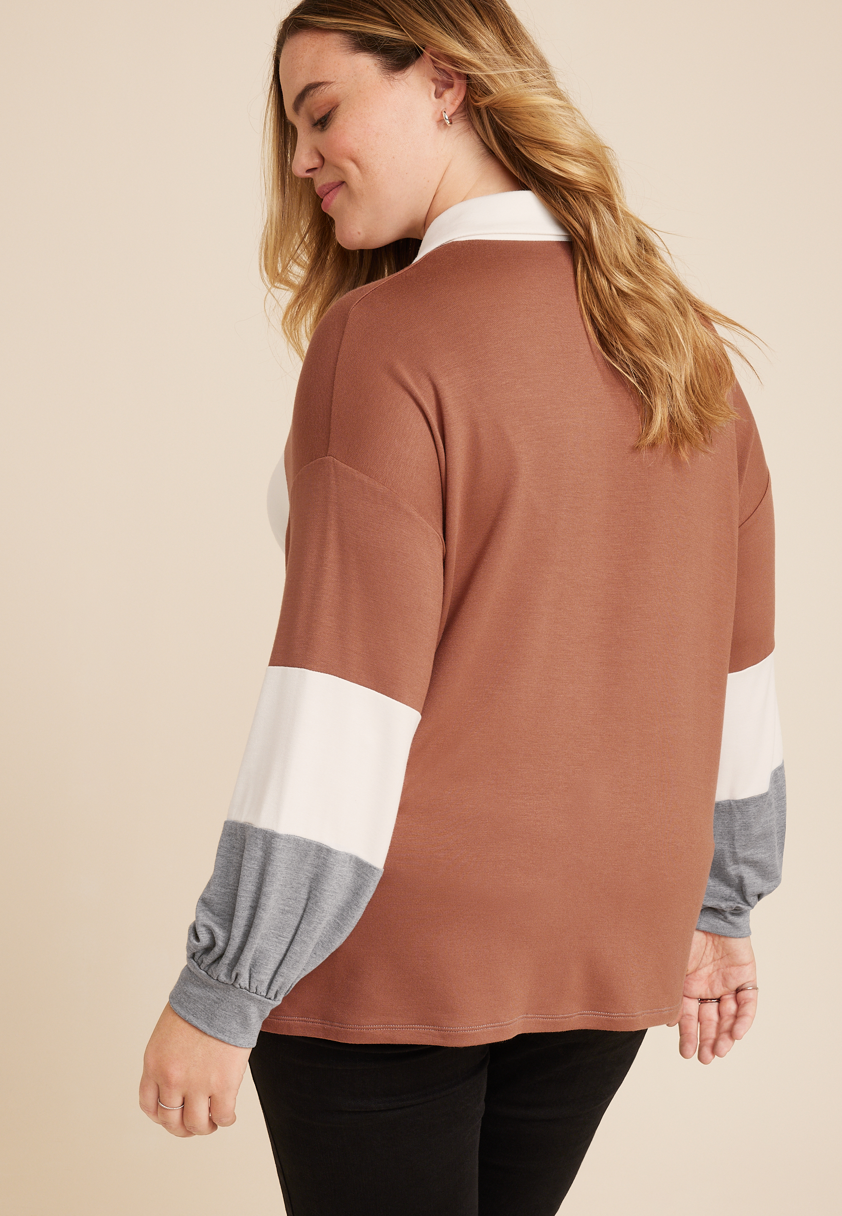 Plus Size Rugby Colorblock Henley Tee, C2561, large