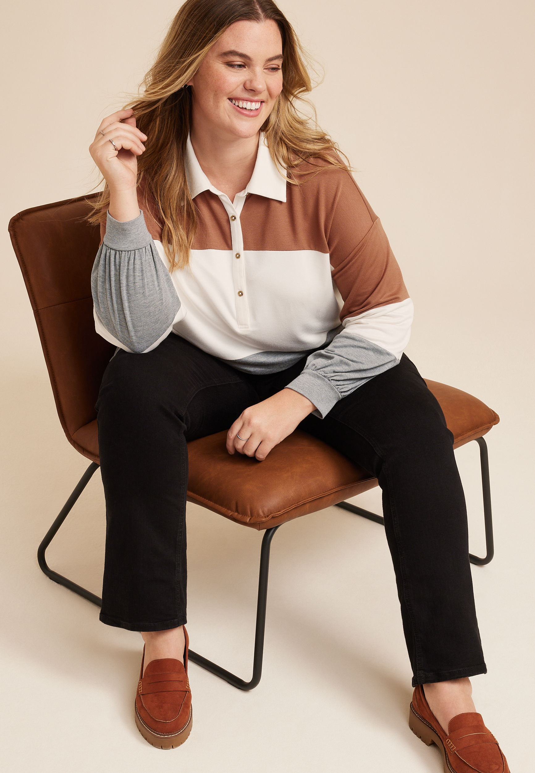 Plus Size Rugby Colorblock Henley Tee, C2561, large