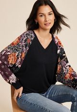 Floral Sleeve Mixer Tee, BLACK COMBO, small