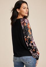 Floral Sleeve Mixer Tee, BLACK COMBO, small