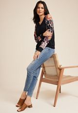 Floral Sleeve Mixer Tee, BLACK COMBO, small