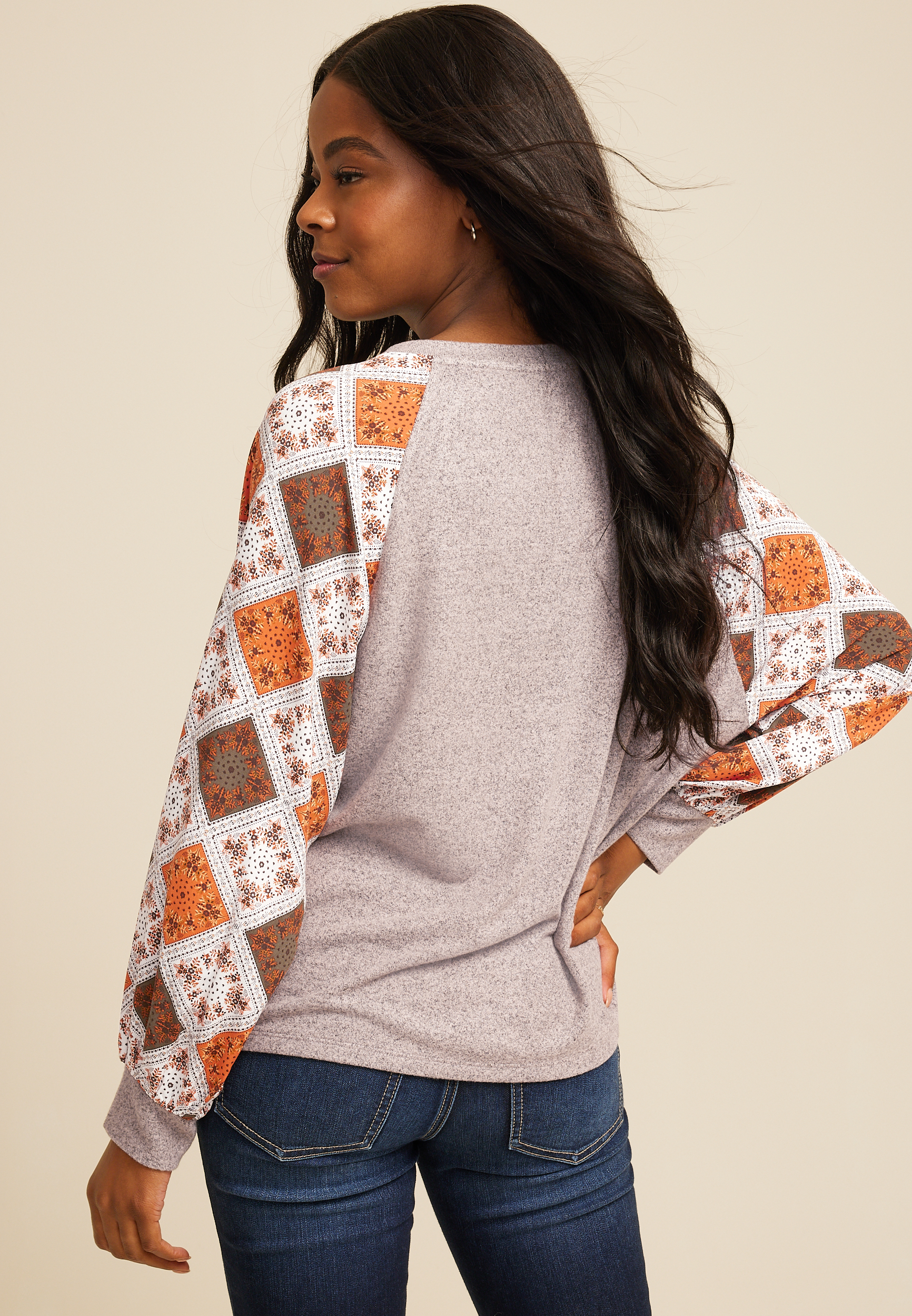 Patchwork Sleeve Mixer Tee, , large