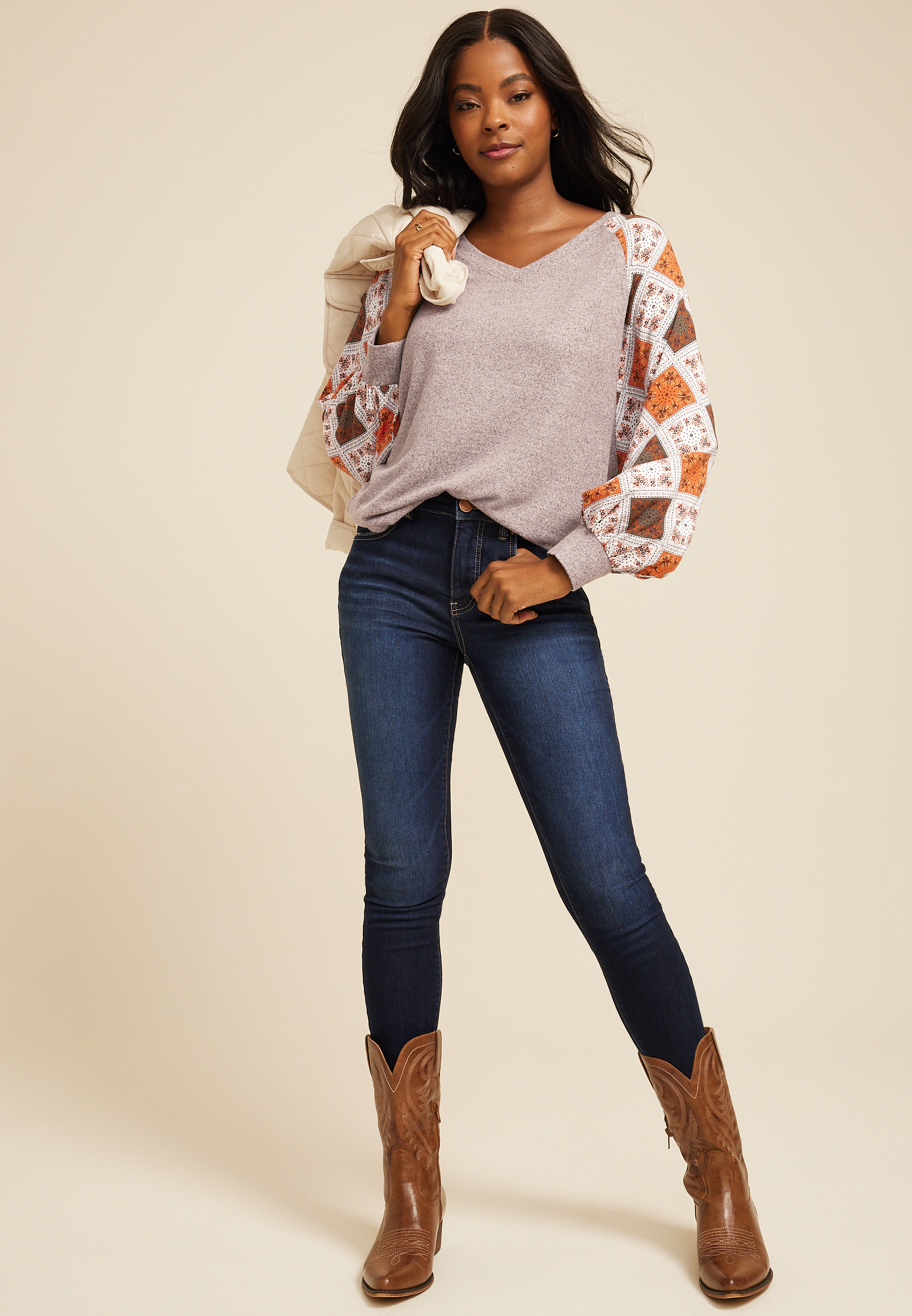 Patchwork Sleeve Mixer Tee, , large