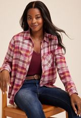 Cabin Plaid Button Up Shirt, C3163, small