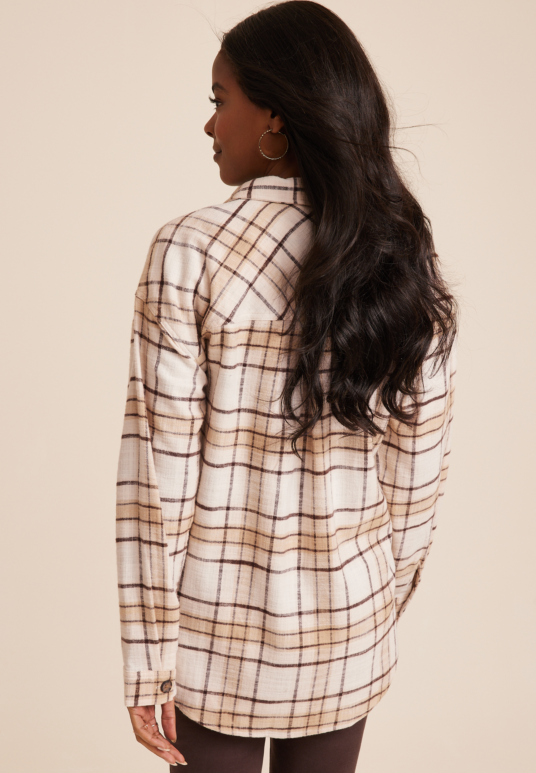 Cabin Plaid Boyfriend Tunic Shirt, C3263, large