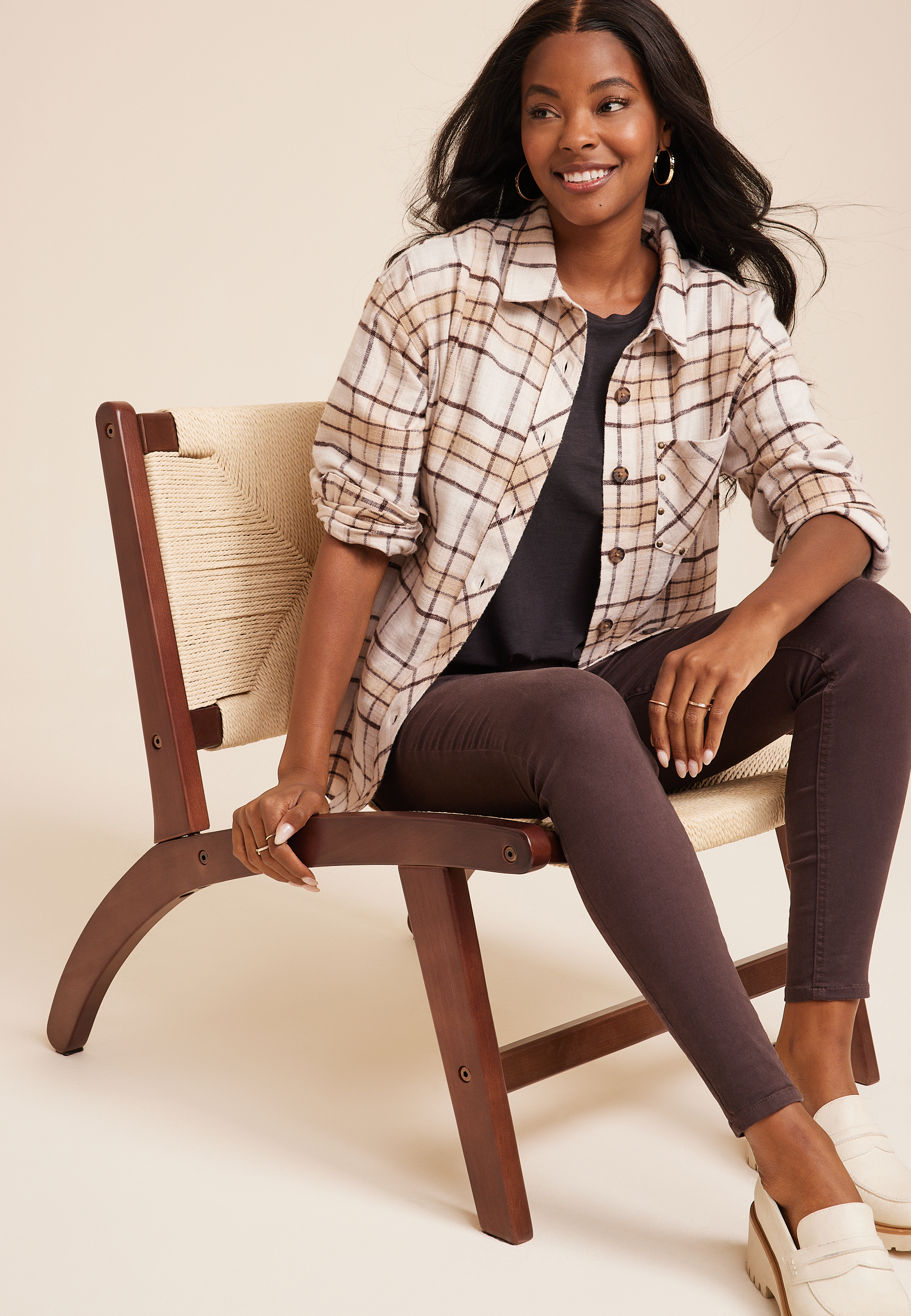 Cabin Plaid Boyfriend Tunic Shirt, C3263, large