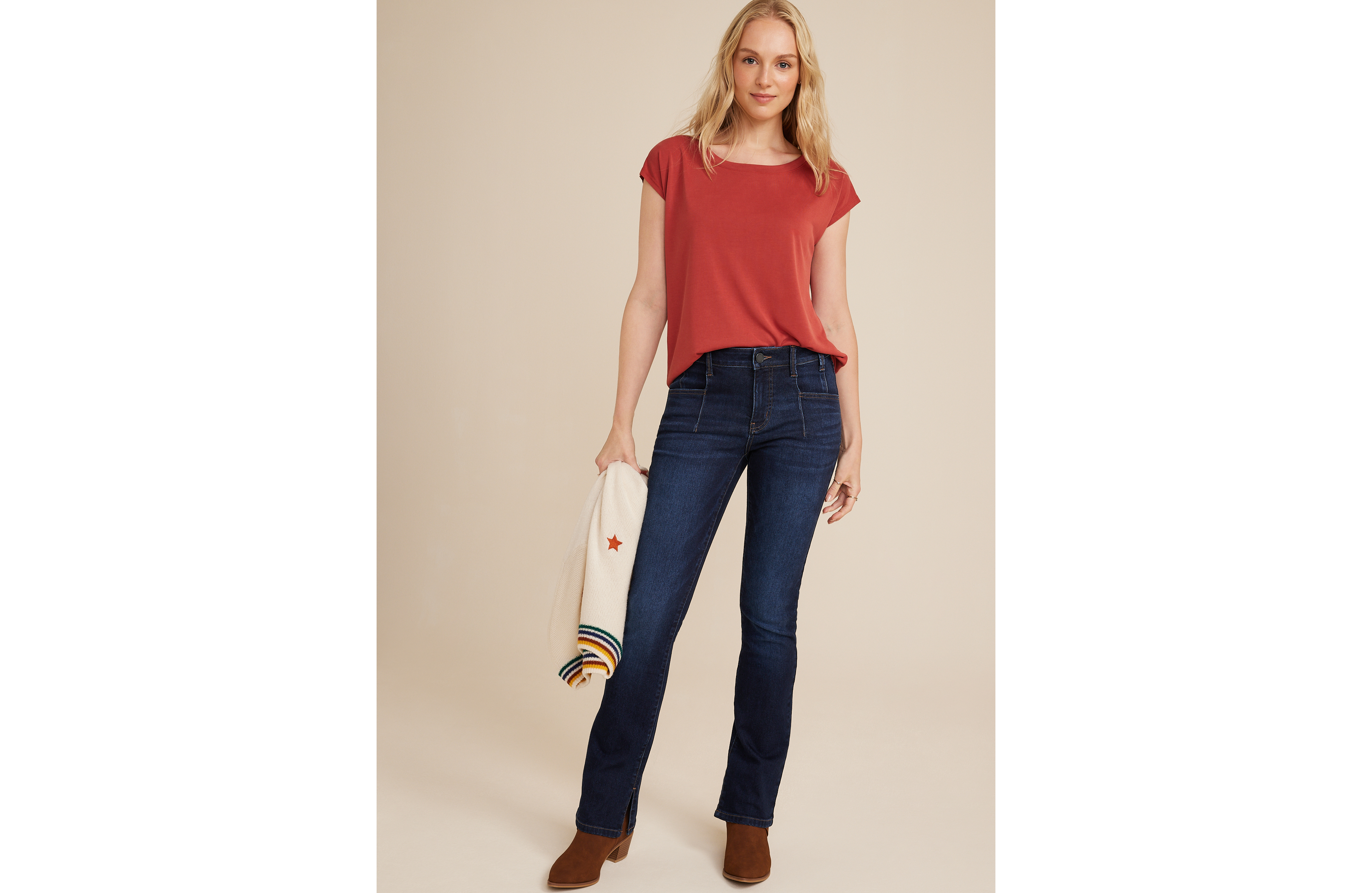 Everflex™Slit Hem Mid Rise Slim Boot Jean