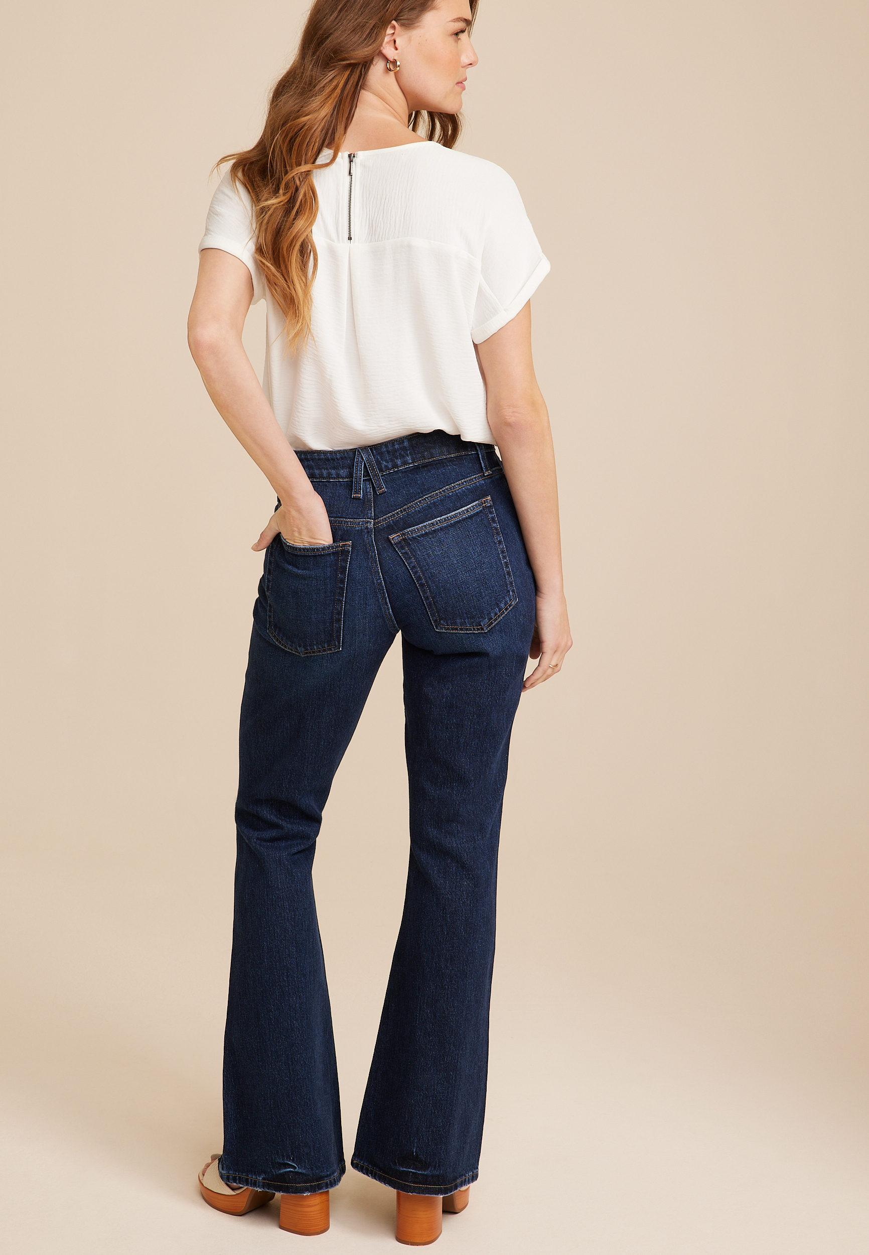 Goldie Blues&trade; High Rise Curvy Dark 90s Flare Jean, DARK SANDBLAST, large