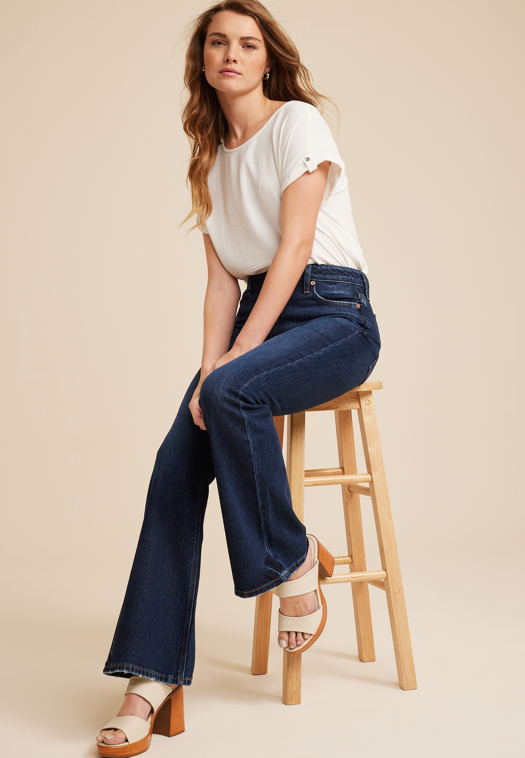 Goldie Blues&trade; High Rise Curvy Dark 90s Flare Jean, DARK SANDBLAST, large