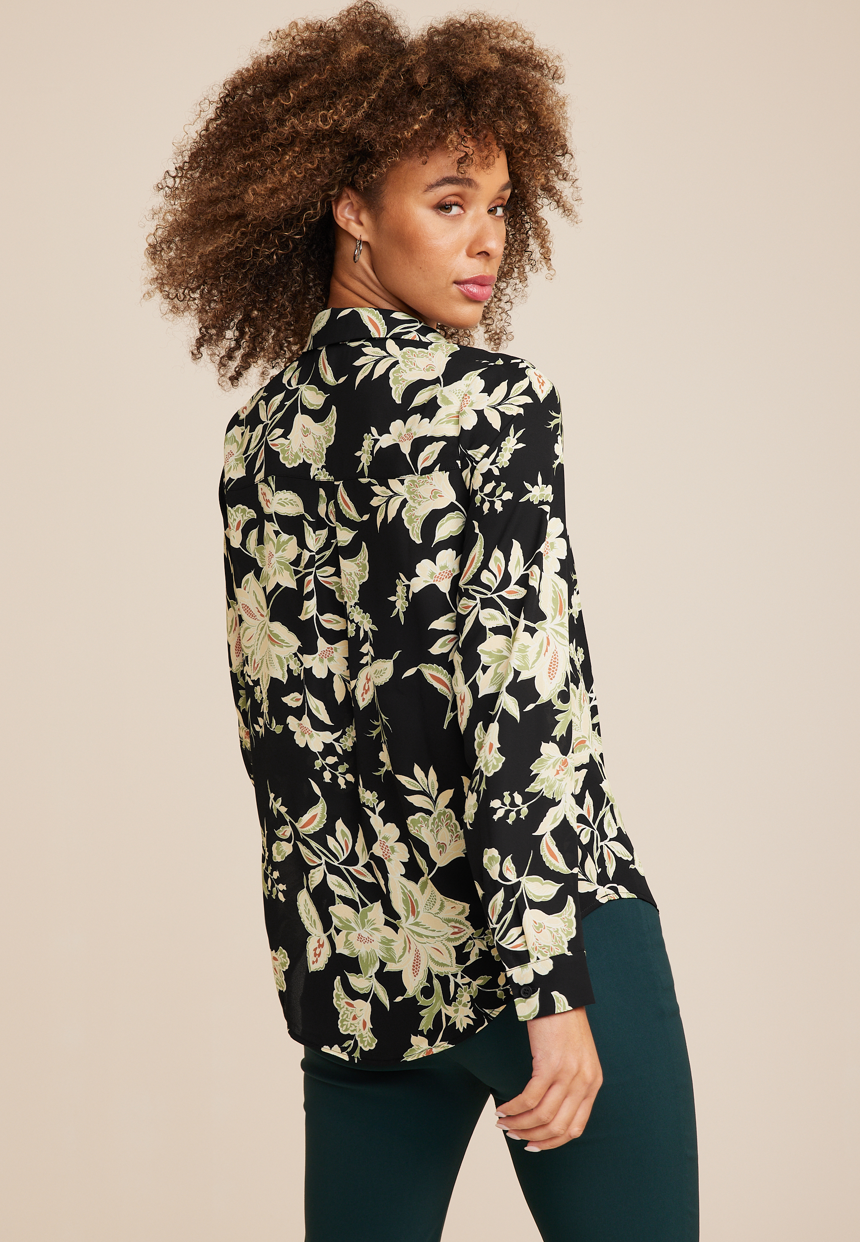 Atwood Pleated Floral Blouse, BLACK COMBO, large