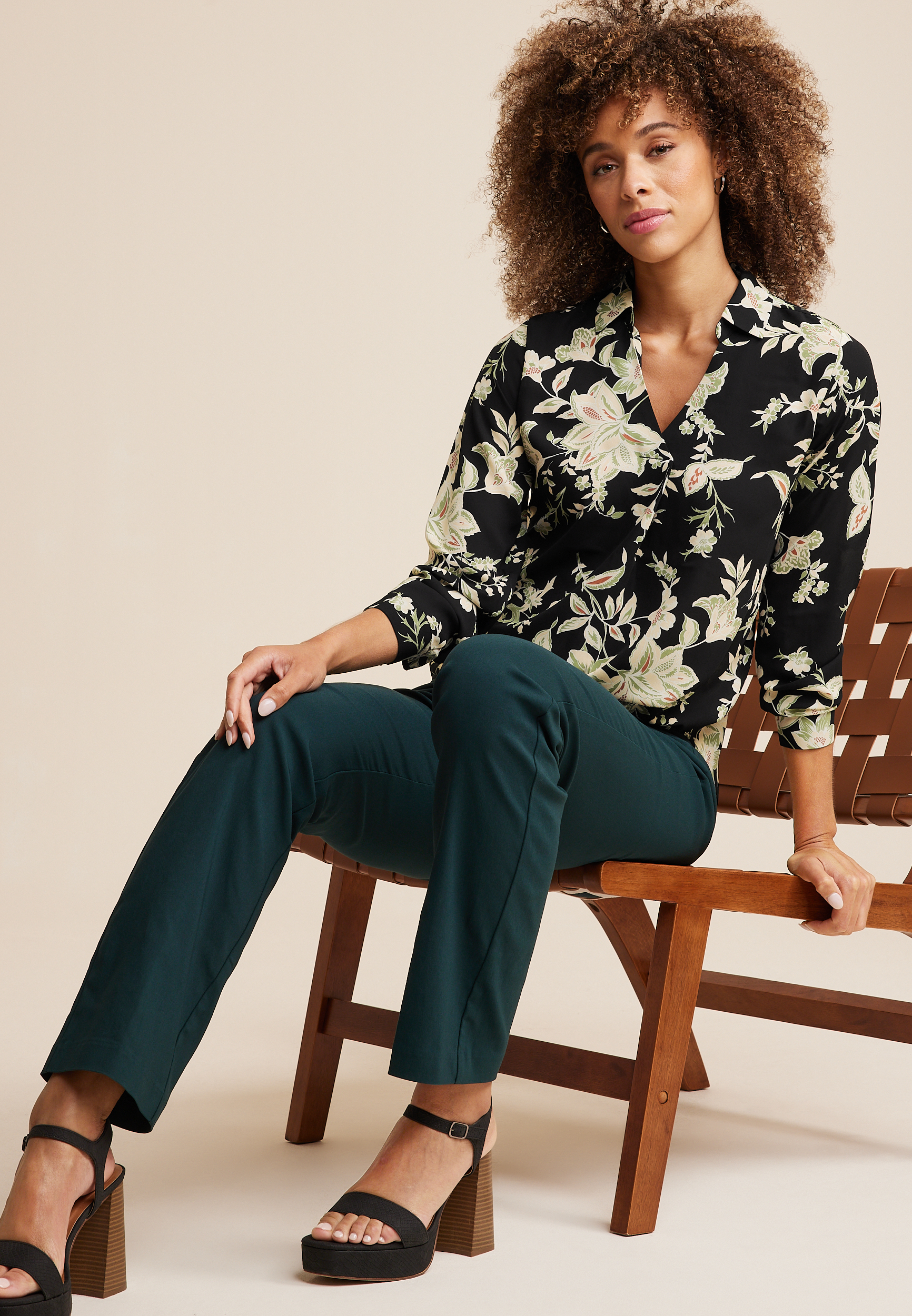 Atwood Pleated Floral Blouse, BLACK COMBO, large