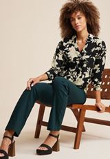 Atwood Pleated Floral Blouse, BLACK COMBO, small